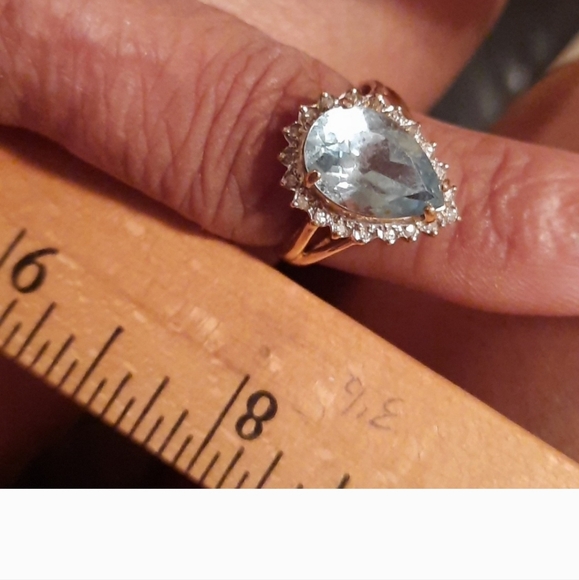 AUTHENTIC SOLID 10K YELLOW GOLD ๐ RING GENUINE AQUAMARINE & DIAMOND ring 7 - Picture 5 of 9